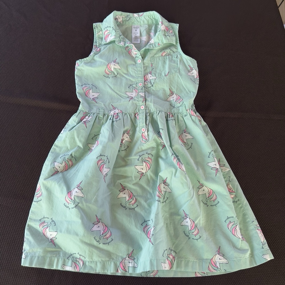 Carter's Girls Mint Green Shirt Dress Sleeveless Tank Unicorn Totally Magical 8‎